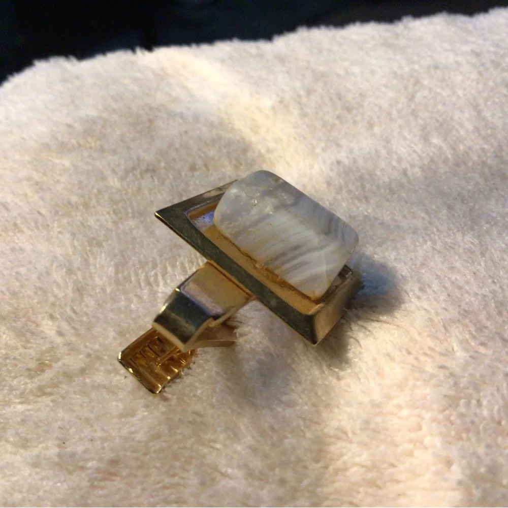 Gold-Tone Men's Money Clip with Cream Stone Accent